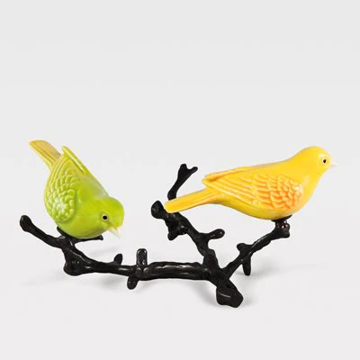 Imagem do produto  Canários Amarelo e Verde com Ramo em Latão Oxidado